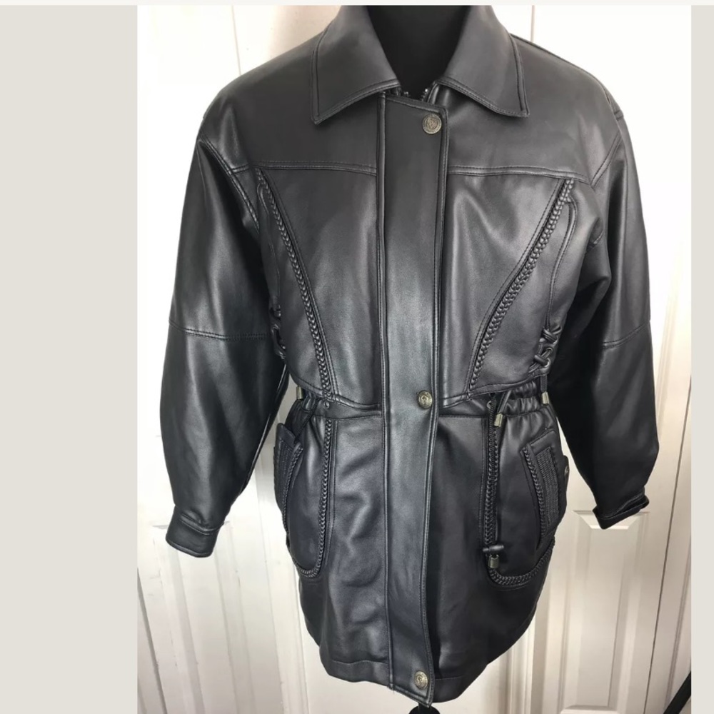 GV Black Leather Jacket Coat Hand Made in Italy